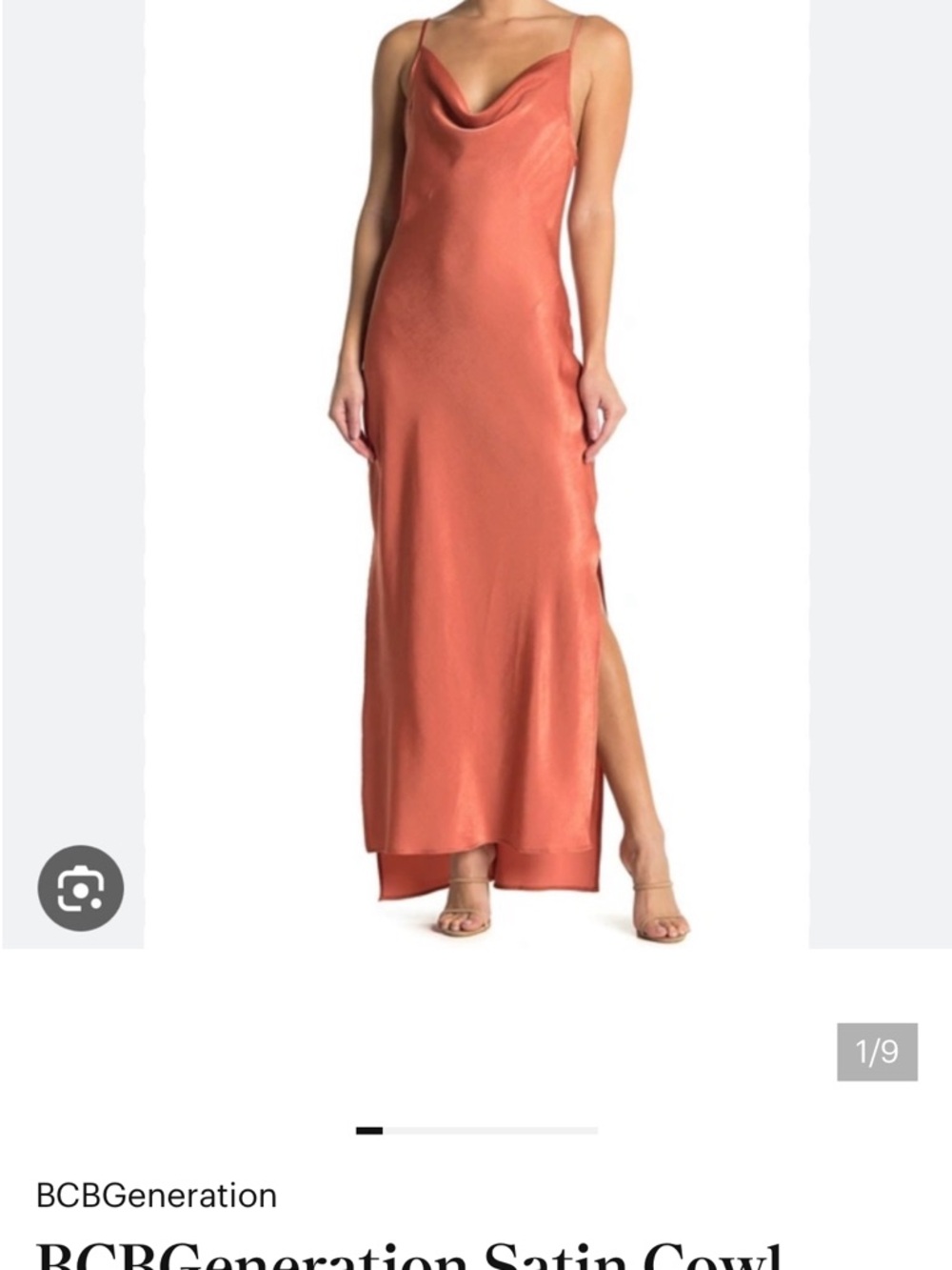 BCBGeneration Satin Cowl Maxi Dress in Rust